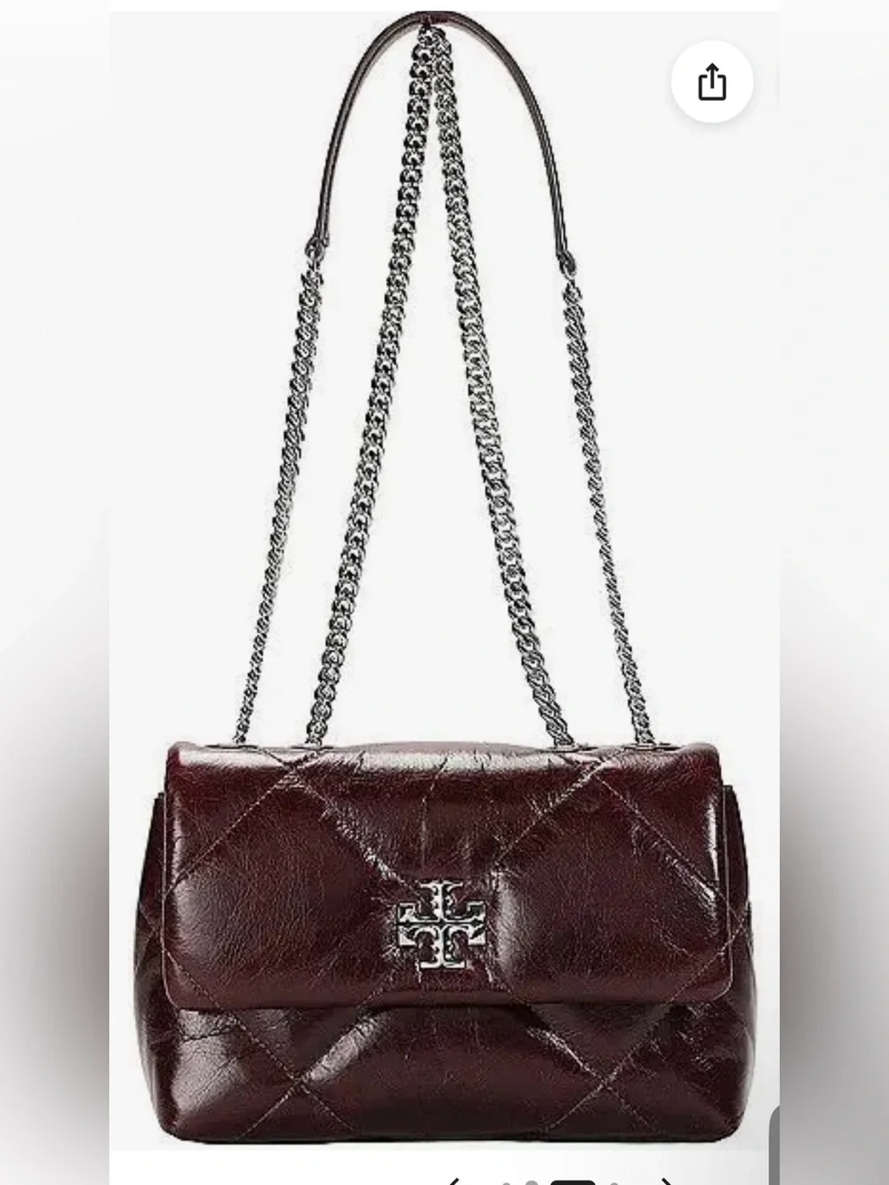 Tory Burch Kira Leather Diamond Quilted Shoulder Bag. Color:Dark Carmine.